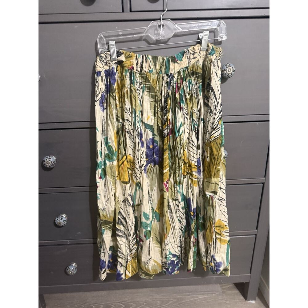 BCW 80’s skirt Cotton M Skirt Leaf Graphic Elastic Waist Vintage 30” Long EUC